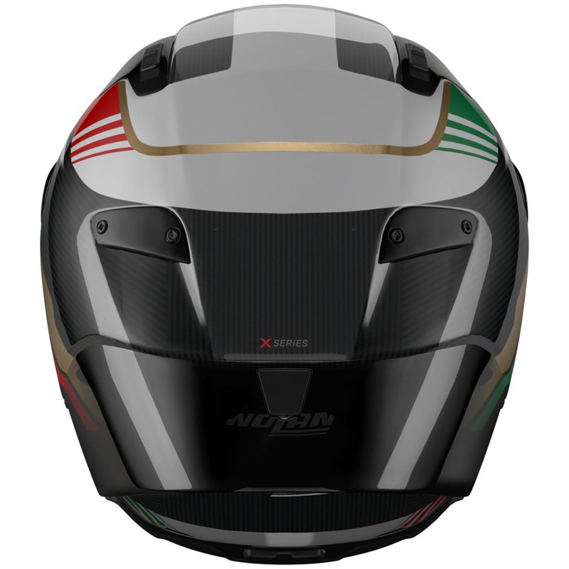 Uždaras motociklo šalmas Nolan X-804 RS Ultra Carbon Piega blizgi juoda-auksinė-raudona-žalia