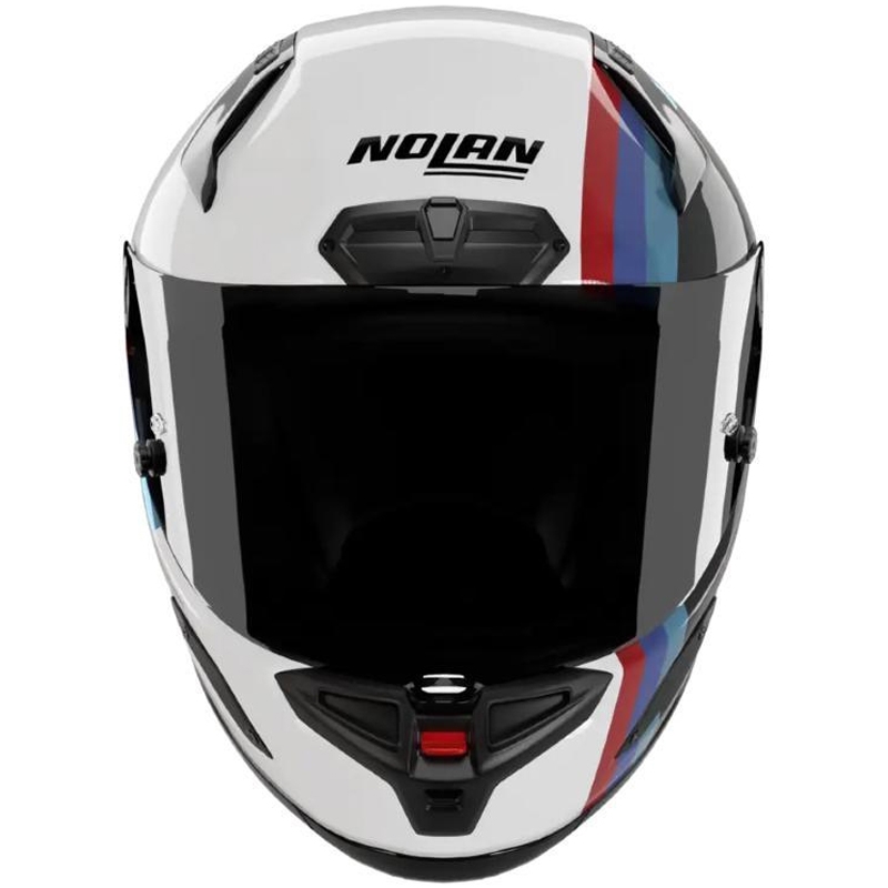 Uždaras motociklo šalmas Nolan X-804 RS Ultra Carbon Gemini 365 blizgi pilka-balta-mėlyna-raudona