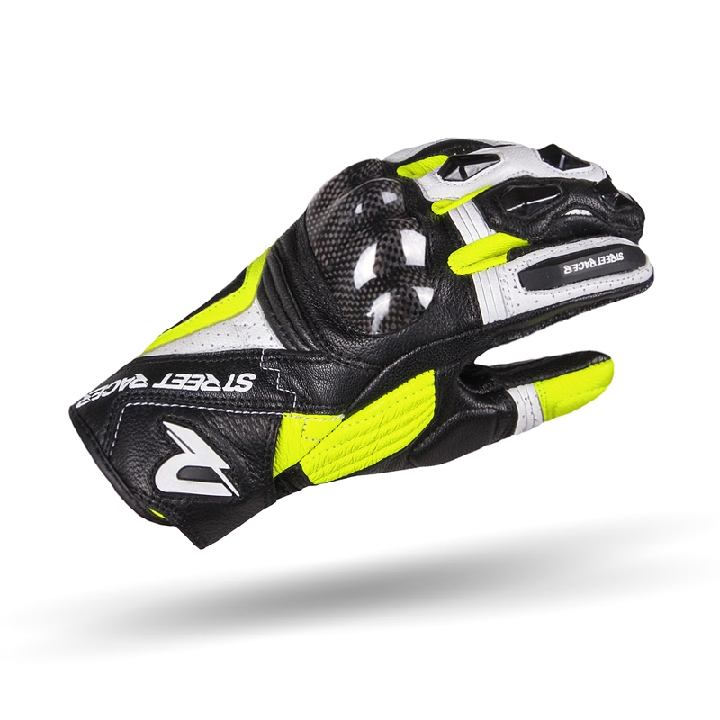Rukavice na motorku Street Racer XTR černo-bílo-fluo žluté výprodej