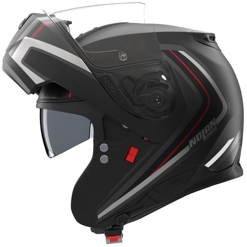 Atlenkiamas motociklo šalmas Nolan N100-6 Radiante N-com 357 juoda-sidabrinė-raudona