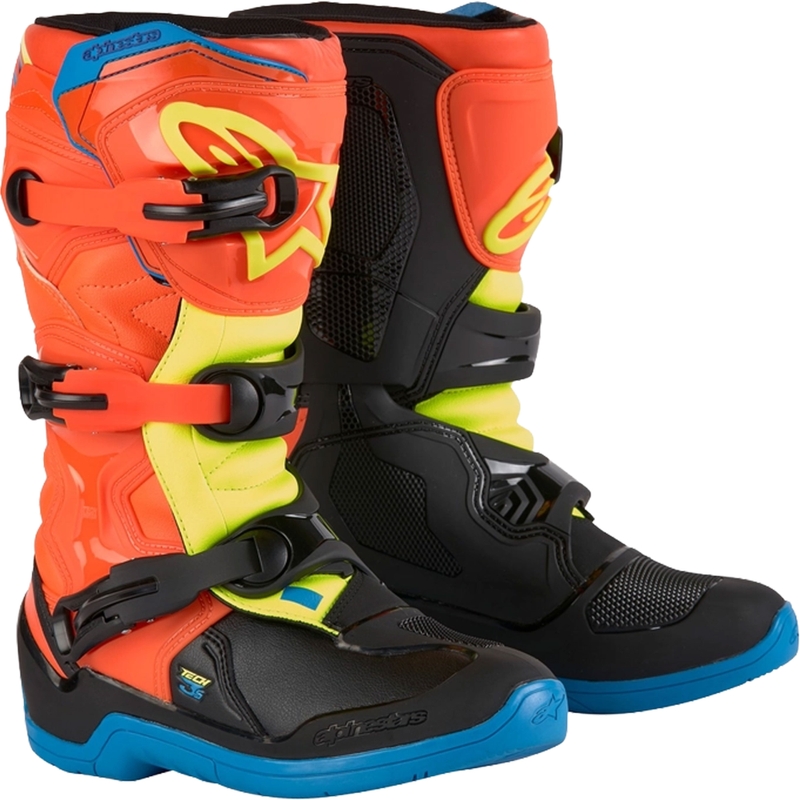 Alpinestars Tech 3S Youth oranžiniai-mėlyni-mėlyni-geltoni-juodi-juodi-juodi vaikiški motociklininko batai