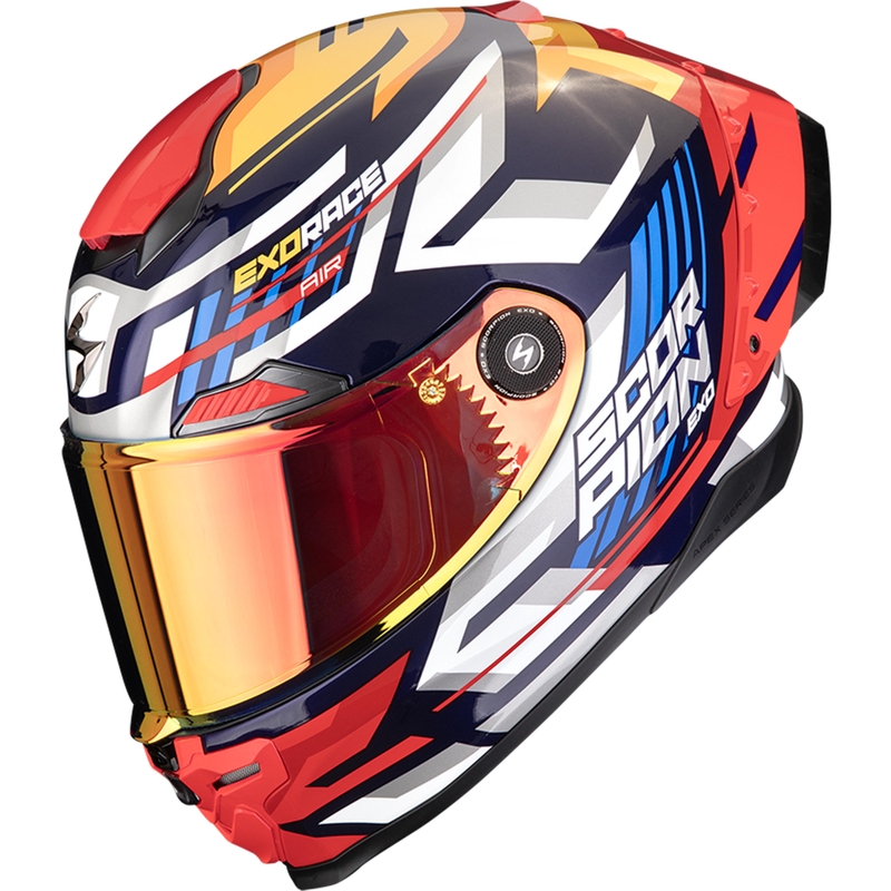 Scorpion EXO-RACE Air Kobra FIM2 uždaras motociklo šalmas mėlyna-geltona-raudona