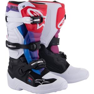 Alpinestars Tech 7 S vaikiški motokroso batai balta-juoda-raudona-mėlyna-violetinė