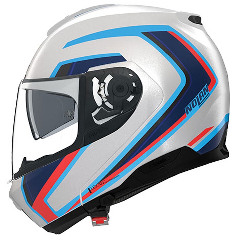 Atlenkiamas motociklo šalmas Nolan N100-6 Radiante N-COM 358 balta-pilka-mėlyna