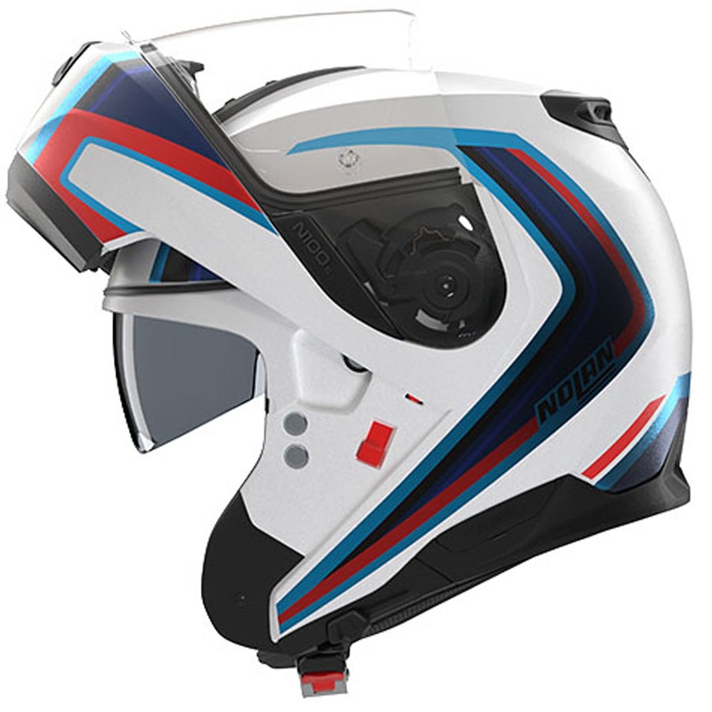 Atlenkiamas motociklo šalmas Nolan N100-6 Radiante N-COM 358 balta-pilka-mėlyna
