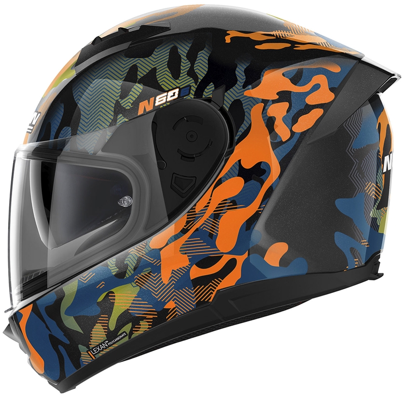 Nolan N60-6 Foxtrot 34 uždaras motociklo šalmas, juodas-oranžinis-mėlynas