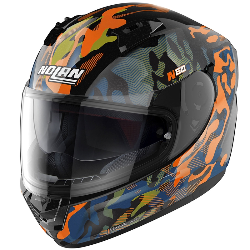 Nolan N60-6 Foxtrot 34 uždaras motociklo šalmas, juodas-oranžinis-mėlynas