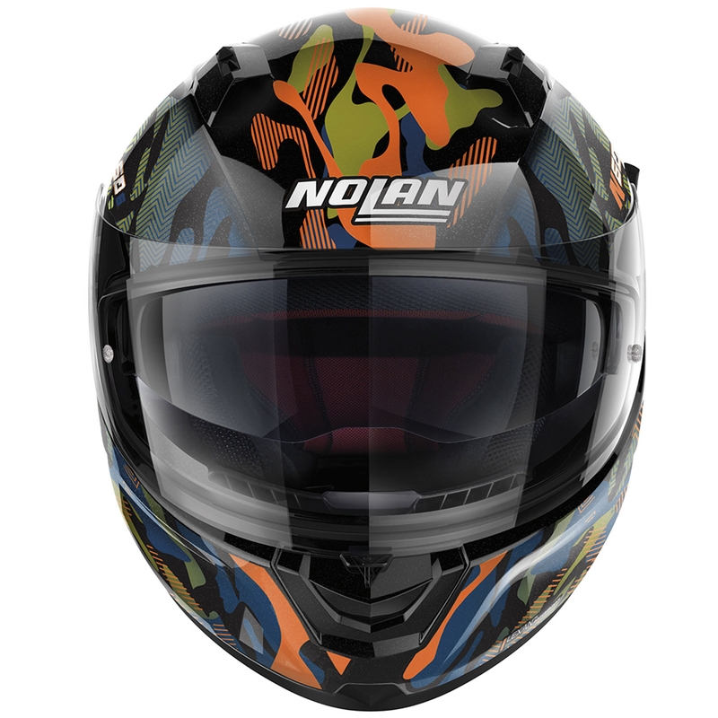Nolan N60-6 Foxtrot 34 uždaras motociklo šalmas, juodas-oranžinis-mėlynas