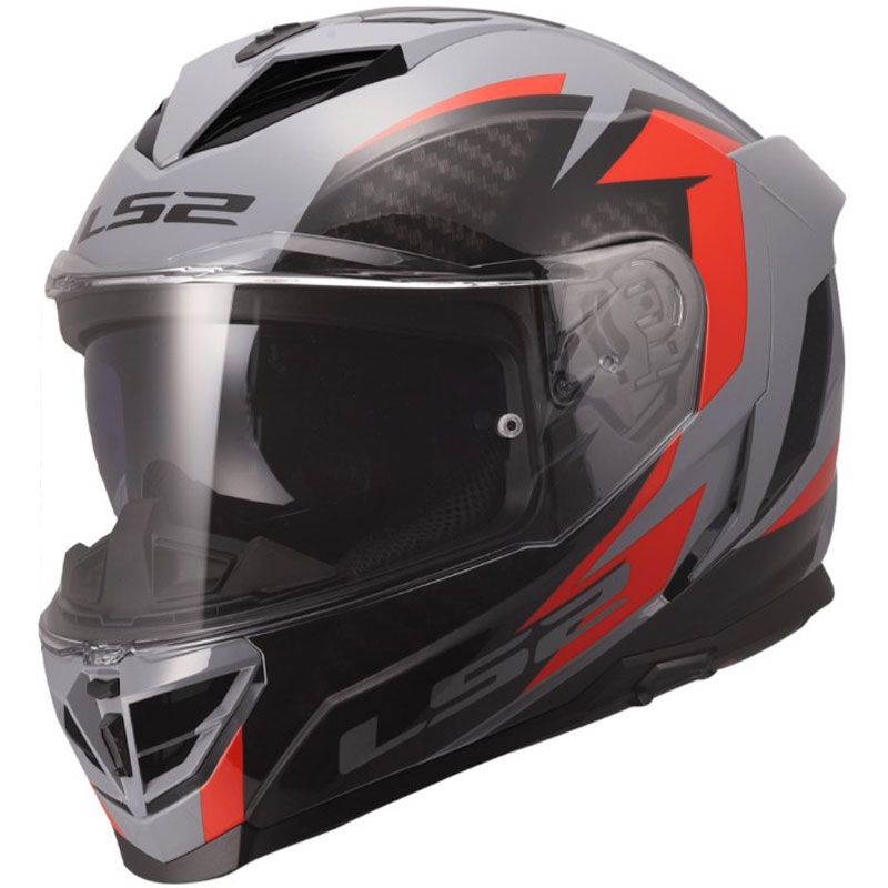 Uždaras motociklo šalmas LS2 FF818 Storm III Dynamo pilkai raudonas blizgus
