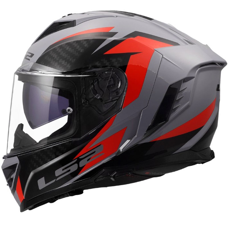 Uždaras motociklo šalmas LS2 FF818 Storm III Dynamo pilkai raudonas blizgus