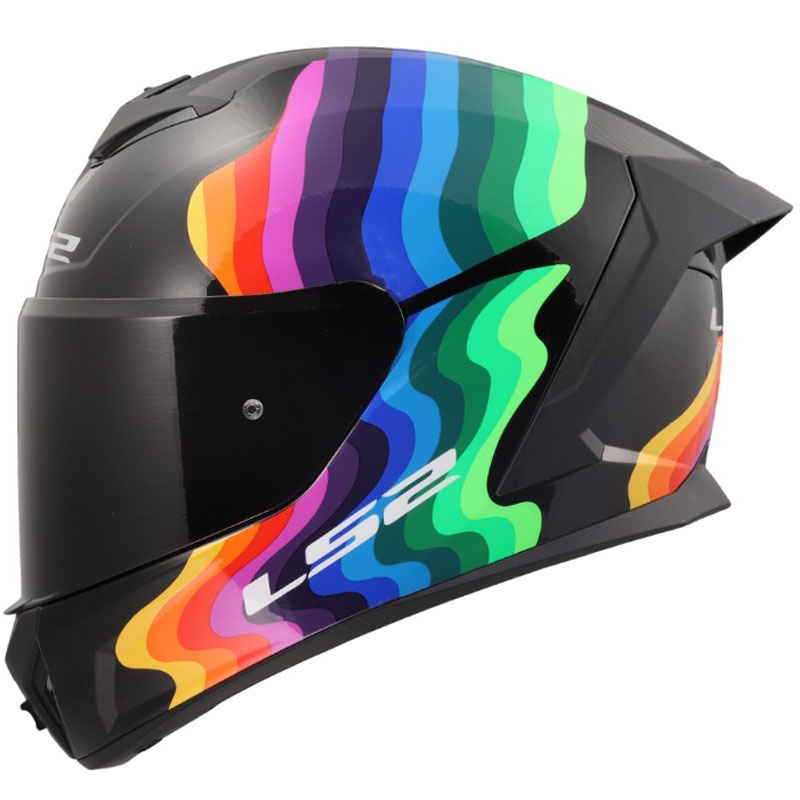 Uždaras motociklo šalmas LS2 FF820 Rapid III Flow blizgi juoda-įvairiaspalvis