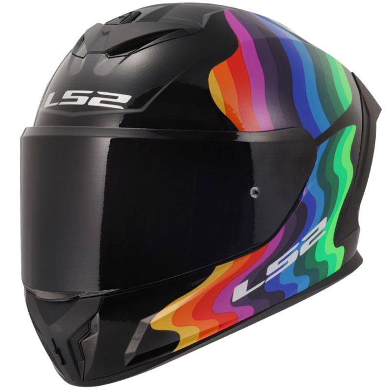 Uždaras motociklo šalmas LS2 FF820 Rapid III Flow blizgi juoda-įvairiaspalvis