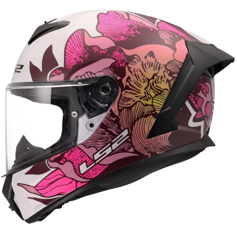 Uždaras motociklo šalmas LS2 FF820 Rapid III Poppies II blizgi balta-rožinė