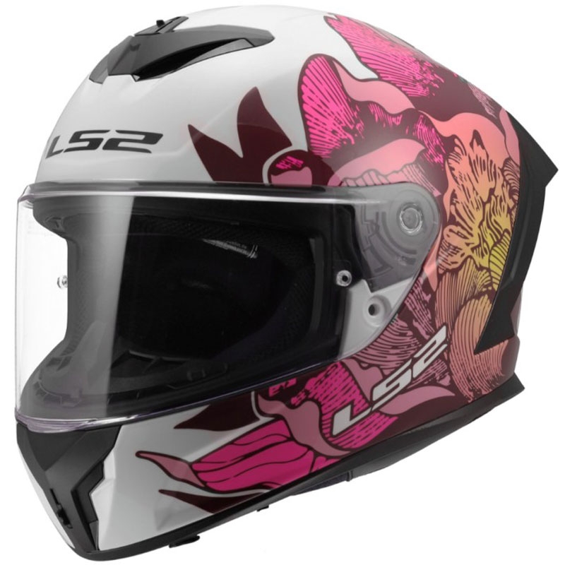 Uždaras motociklo šalmas LS2 FF820 Rapid III Poppies II blizgi balta-rožinė