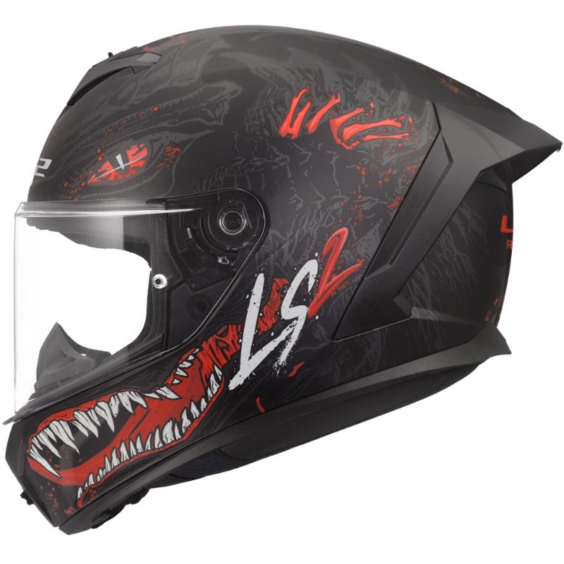 Uždaras motociklo šalmas LS2 FF820 Rapid III Kaiju II matinė juoda-raudona-balta