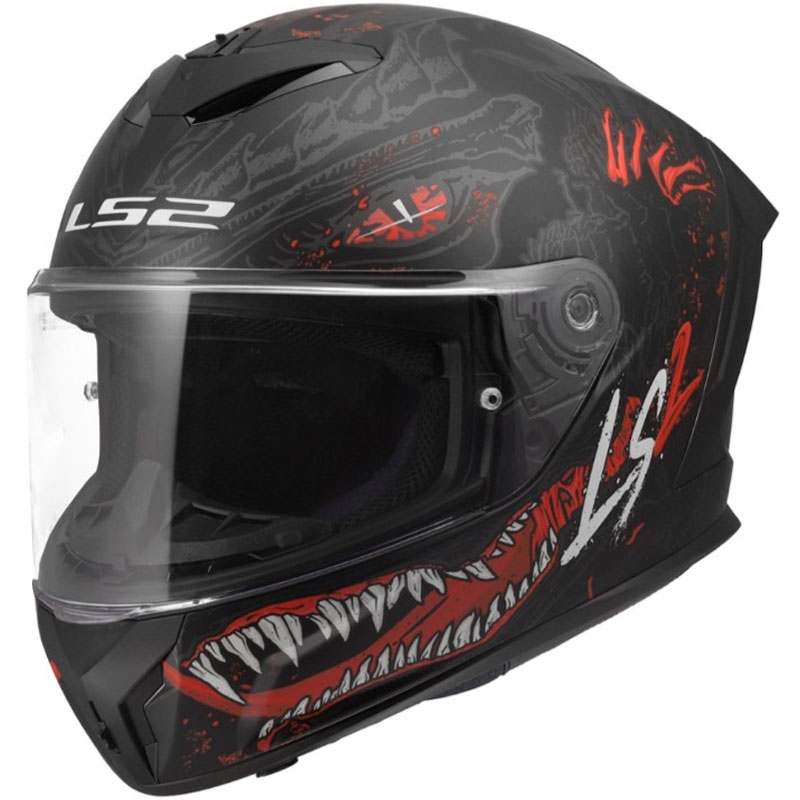 Uždaras motociklo šalmas LS2 FF820 Rapid III Kaiju II matinė juoda-raudona-balta