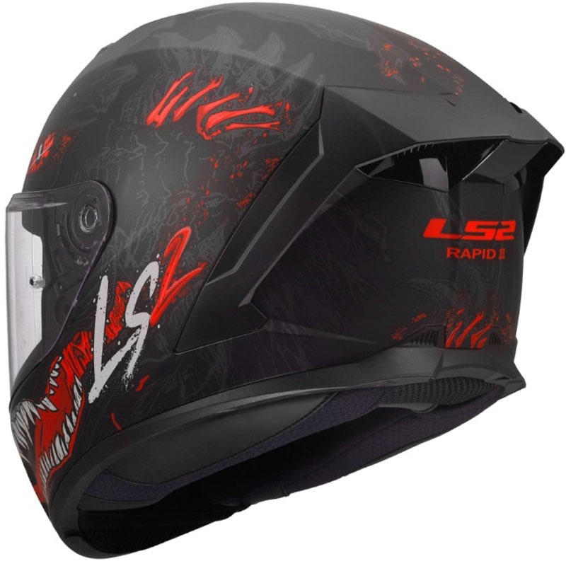 Uždaras motociklo šalmas LS2 FF820 Rapid III Kaiju II matinė juoda-raudona-balta