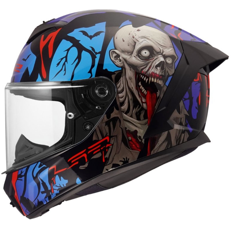 Uždaras motociklo šalmas LS2 FF820 Rapid III Zombie II blizgi juoda-raudona-mėlyna