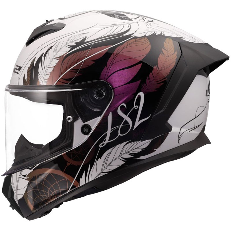 Uždaras motociklo šalmas LS2 FF820 Rapid III Boho blizgiai balta-juoda-rožinė
