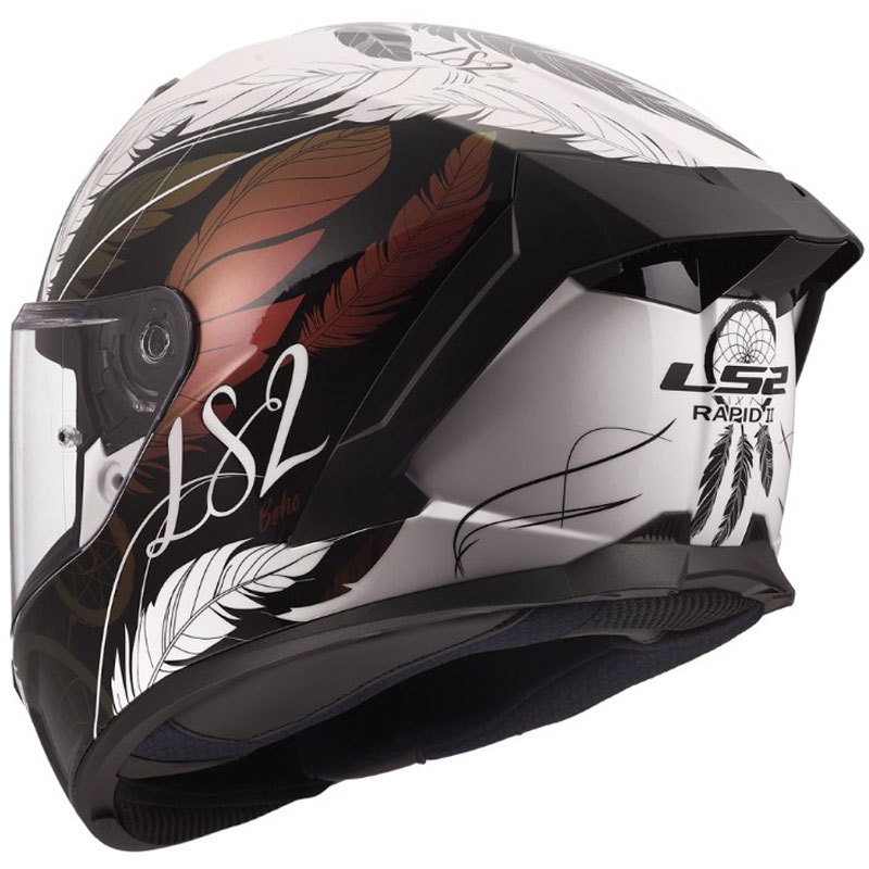 Uždaras motociklo šalmas LS2 FF820 Rapid III Boho blizgiai balta-juoda-rožinė
