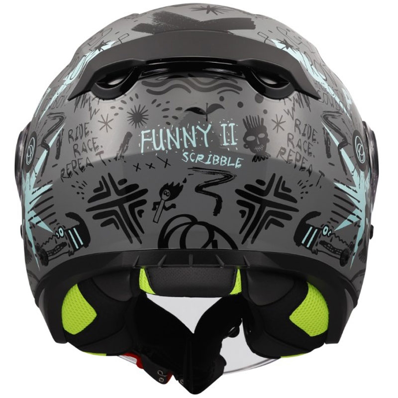 Vaikiškas atviras motociklo šalmas LS2 OF622 Funny II Scribble blizgus pilkai mėlynas