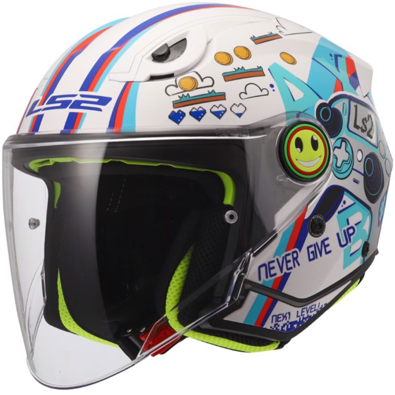 Vaikiškas atviras motociklo šalmas LS2 OF622 Funny II Next Lever, blizgiai baltas