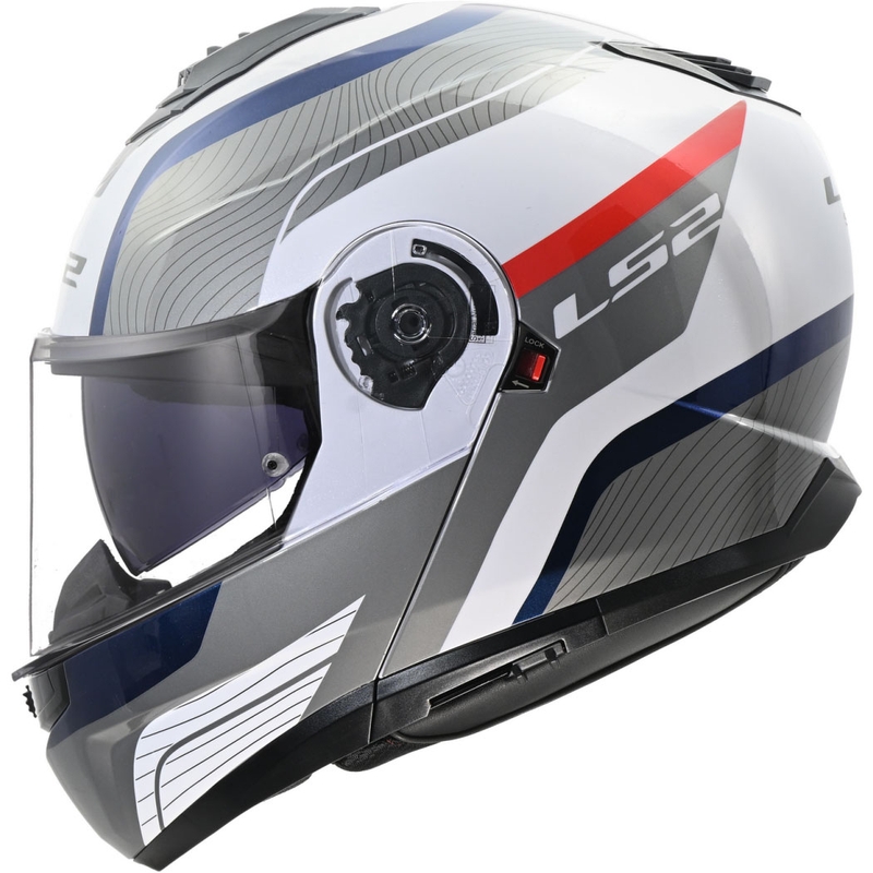 Atlenkiamas šalmas LS2 FF908 Strobe II Monza blizgi balta-mėlyna-raudona