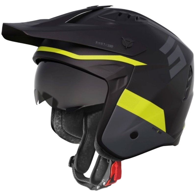 Motociklininko šalmas Šuolio triukai juoda-fluo geltona
