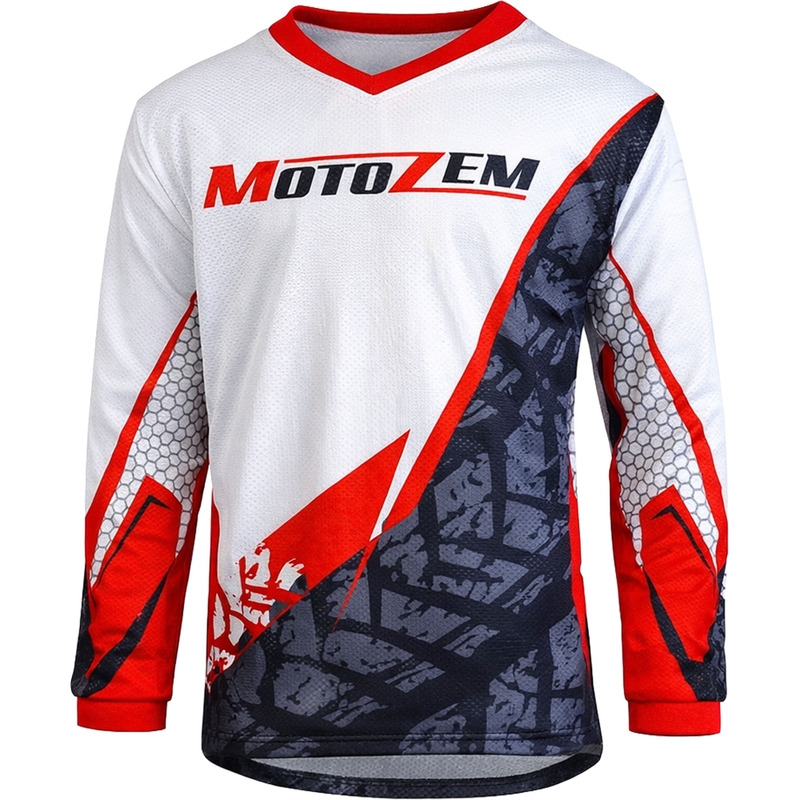 Vaikiški motokroso marškinėliai MotoZem Ground MX balta-juoda-raudona