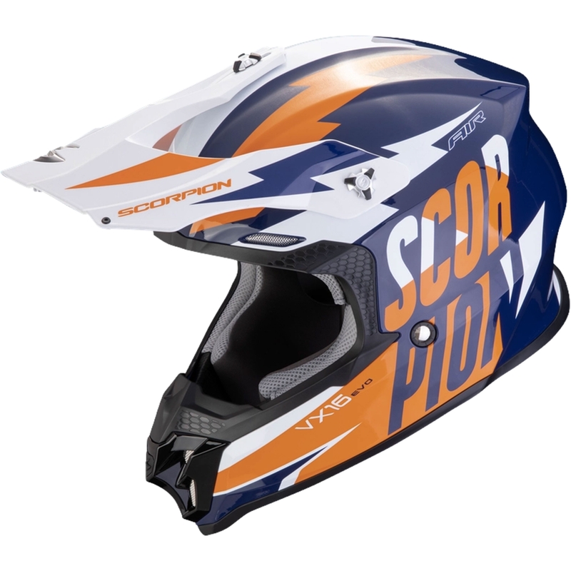 Motokroso šalmas Scorpion VX-16 EVO AIR Slanter mėlynai oranžinis išpardavimas
