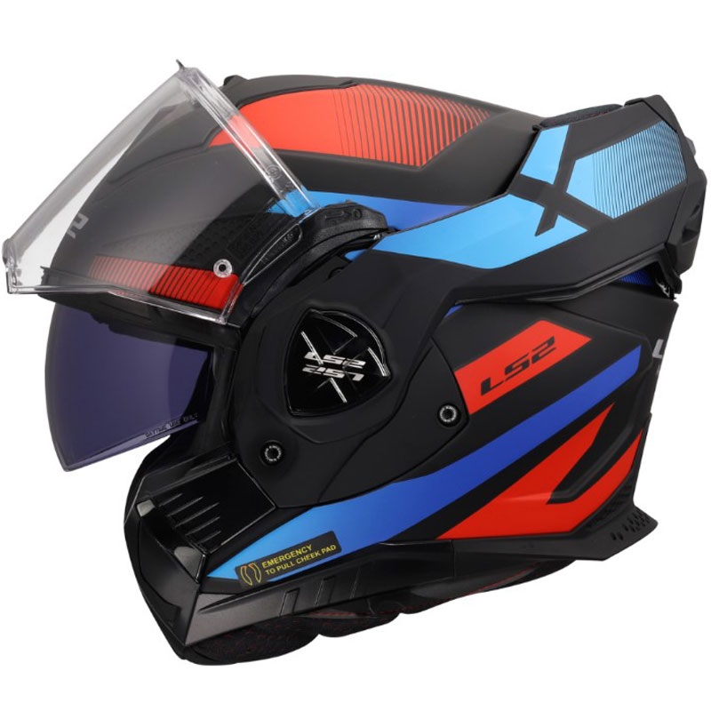 Atlenkiamas motociklo šalmas LS2 FF901 Advant X Nova matinė juoda-raudona-mėlyna