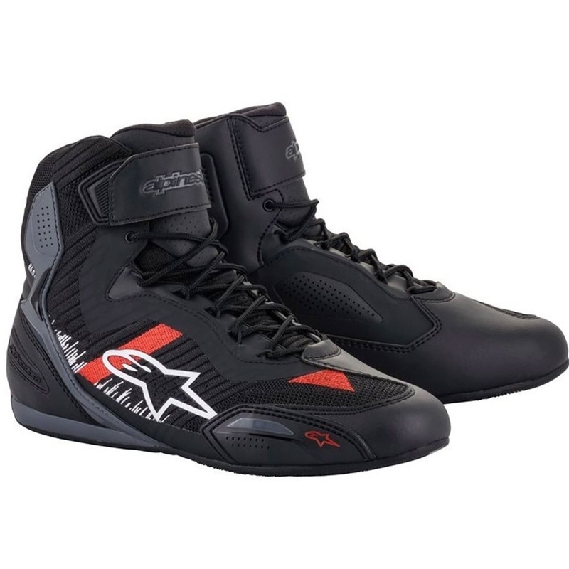 "Alpinestars Faster 3 Rideknit" juodai pilkai raudoni motociklininko batai
