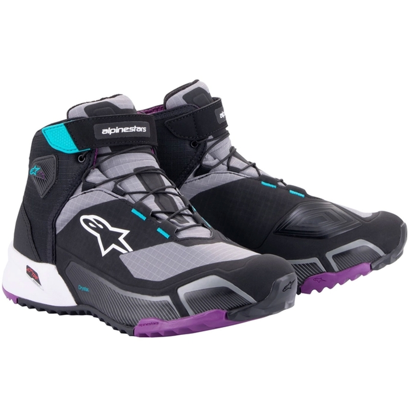 "Alpinestars" moterų "Stella CR-X Drystar" juodai pilkai violetinės ir turkio spalvos motociklininkų batai