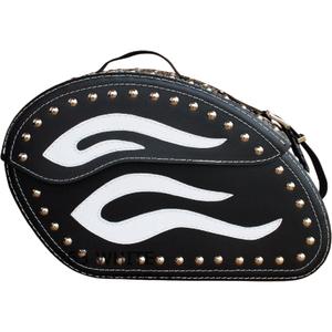 Odiniai motociklo balnelio krepšiai su kniedėmis RSA S263B juodos-baltos spalvos