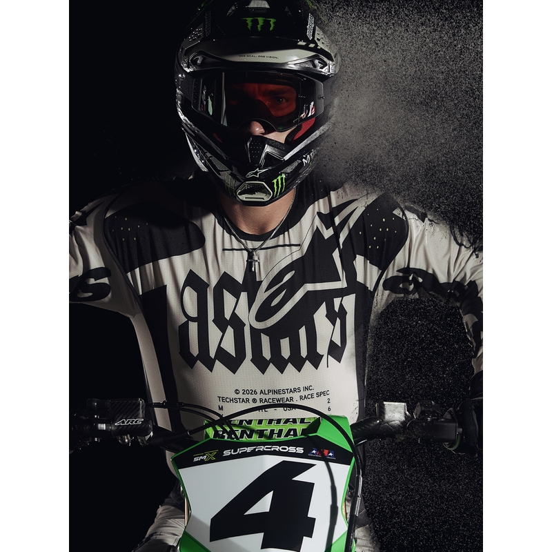 „Alpinestars Techstar“ riboto leidimo motokroso marškinėliai, „Wolf Dust“ smėlio-juodi
