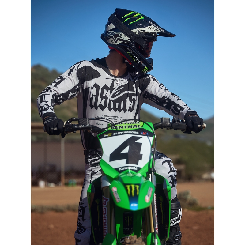 „Alpinestars Techstar“ riboto leidimo motokroso marškinėliai, „Wolf Dust“ smėlio-juodi