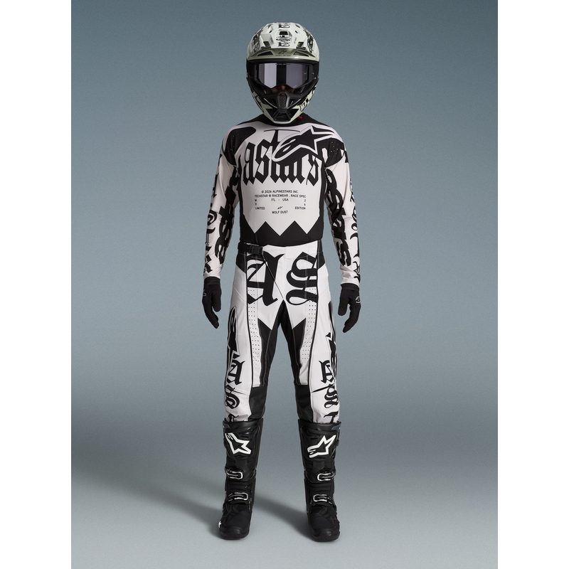 „Alpinestars Techstar“ riboto leidimo motokroso marškinėliai, „Wolf Dust“ smėlio-juodi