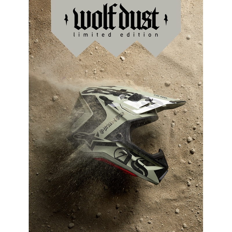 „Alpinestars Supertech S-M7“ riboto leidimo motokroso šalmas, „Wolf Dust“ smėlio-juodas