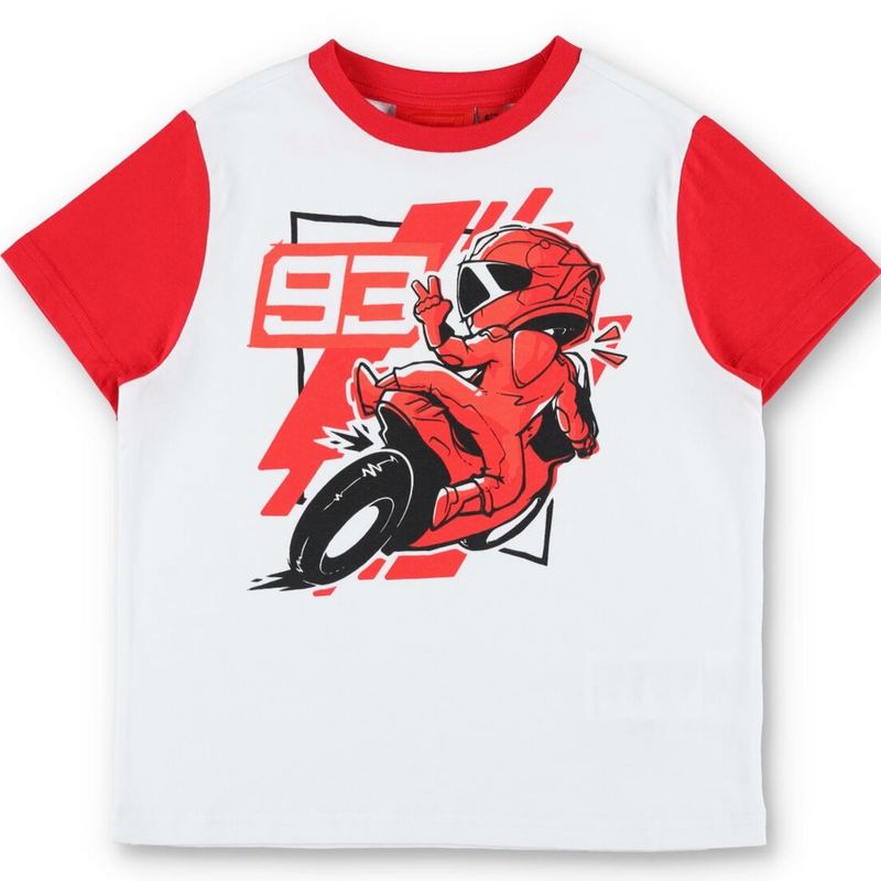 Vaikiški „Ducati Marc Marquez“ motociklo marškinėliai su grafiniu užrašu, balti