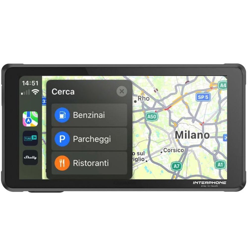 Motociklo telefono ekranas su apsauginiu stiklu „Interphone RideSync“, juodas