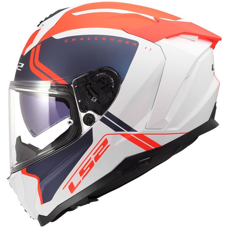 Uždaras motociklo šalmas LS2 FF817 Challenger II Titan matinės baltos-mėlynos-raudonos spalvos