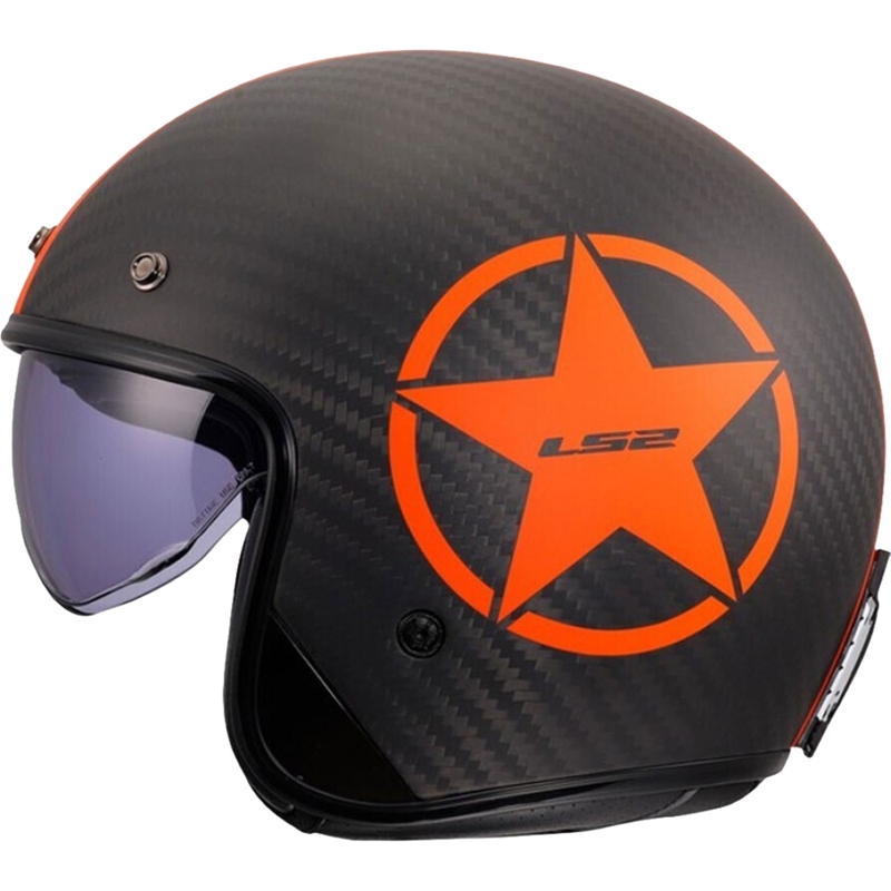 Atviras motociklo šalmas LS2 OF601 Bob II Carbon Star matinės oranžinės spalvos