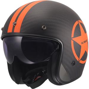 Atviras motociklo šalmas LS2 OF601 Bob II Carbon Star matinės oranžinės spalvos