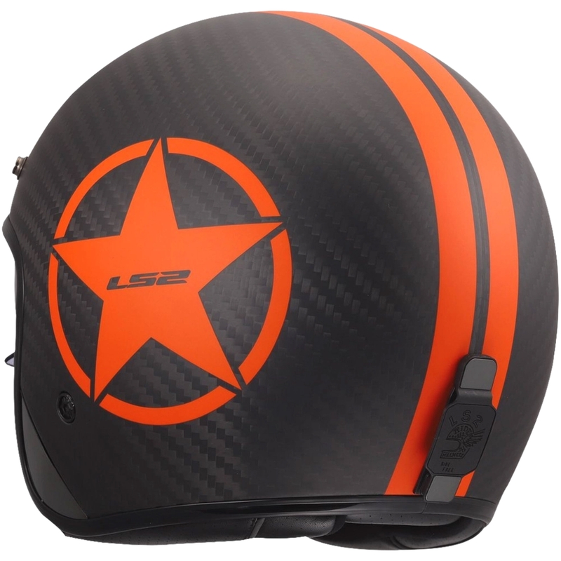 Atviras motociklo šalmas LS2 OF601 Bob II Carbon Star matinės oranžinės spalvos