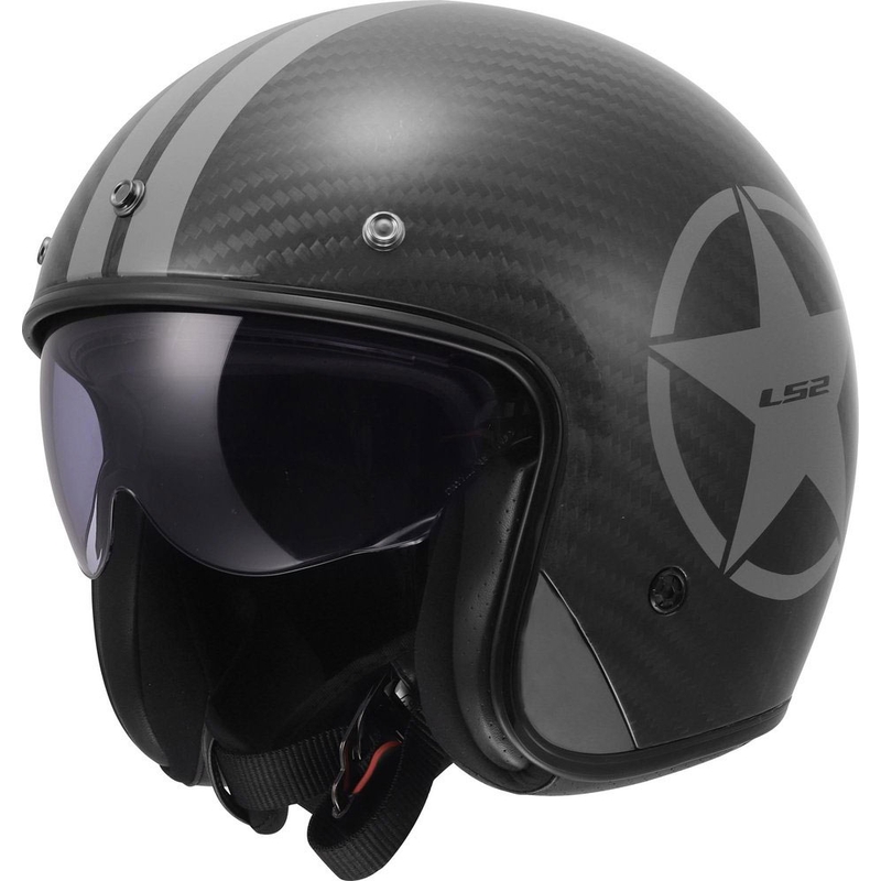 Atviras motociklo šalmas LS2 OF601 Bob II Carbon Star blizgiai pilkas