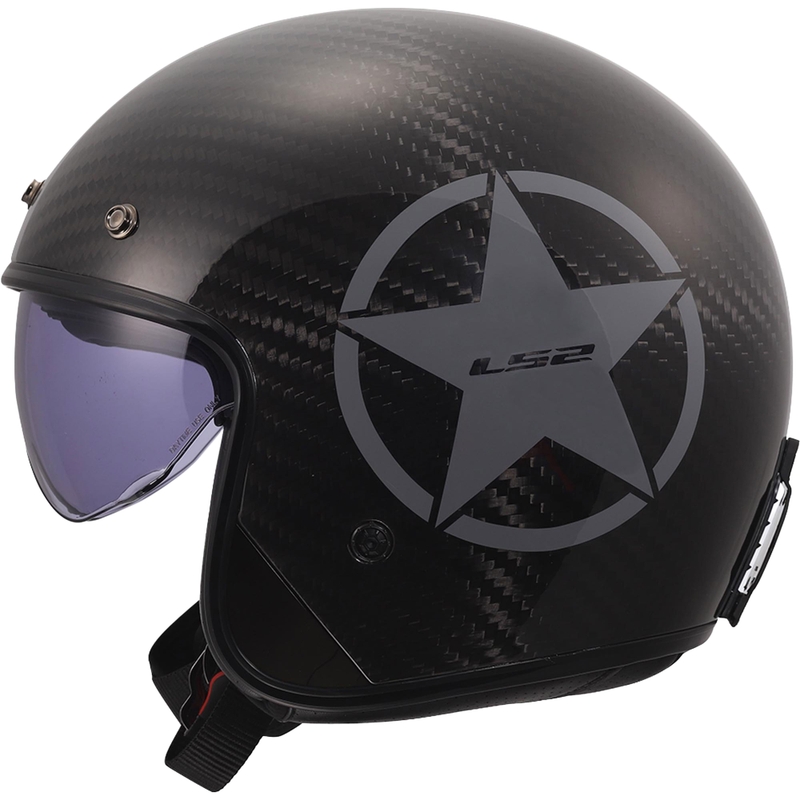 Atviras motociklo šalmas LS2 OF601 Bob II Carbon Star blizgiai pilkas