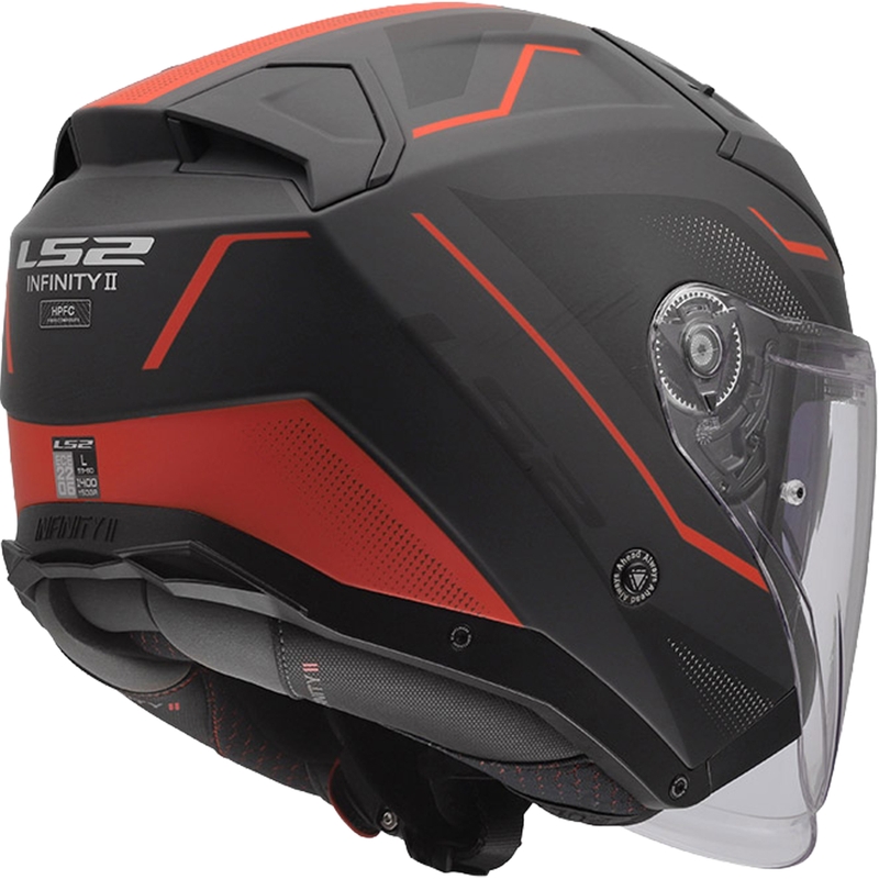 Atviras motociklo šalmas LS2 OF603 Infinity II Veyron matinės juodos-pilkos-raudonos spalvos