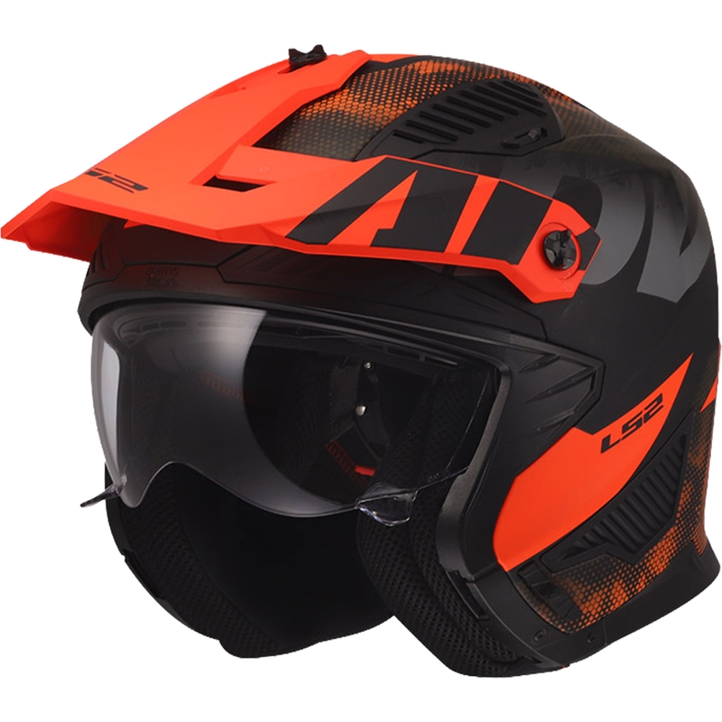 Trial motociklo šalmas LS2 OF606 Drifter Gas matinės pilkos-oranžinės spalvos