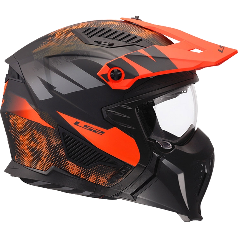 Trial motociklo šalmas LS2 OF606 Drifter Gas matinės pilkos-oranžinės spalvos