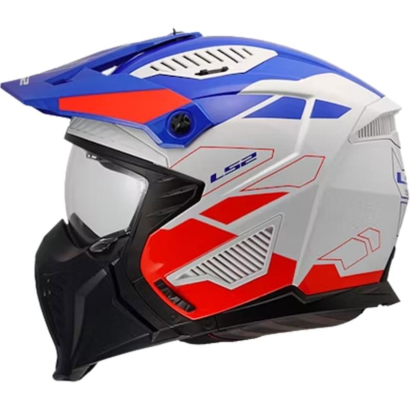 Trial motociklo šalmas LS2 OF606 Drifter Gas blizgiai balta-mėlyna-raudona